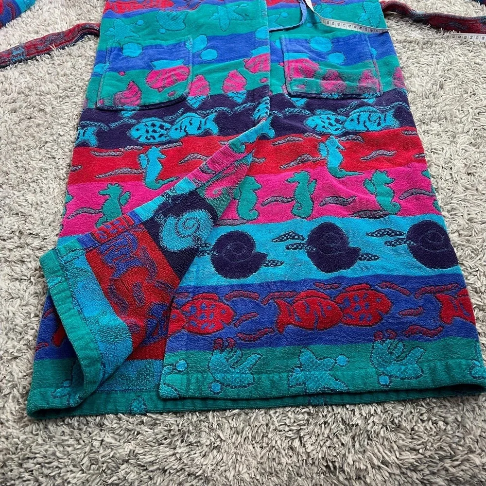 Vintage TJ Lawford Turkish‎ Cotton Terry Cloth Robe Colorful Print Belted Size S